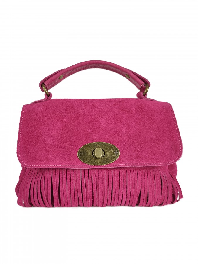 Borsa in pelle scamosciata con frange piccola