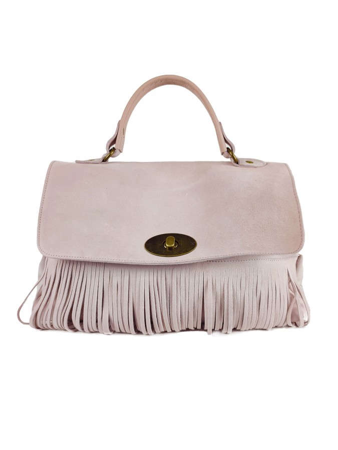 Borsa in pelle scamosciata con frange grande