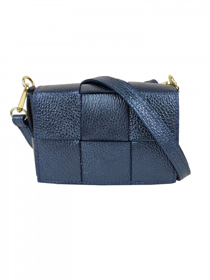 Pochette in pelle laminata intrecciata