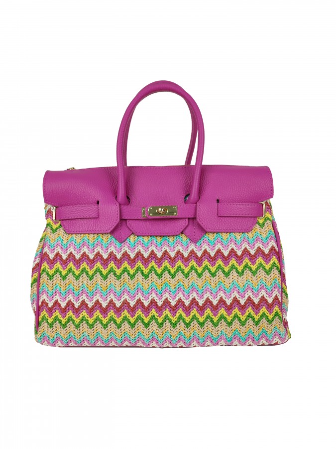 Borsa a mano in rafia e pelle