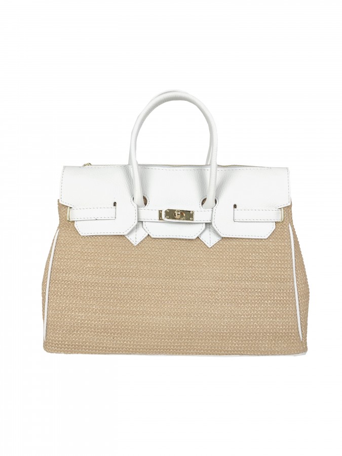 Borsa a mano in rafia e pelle