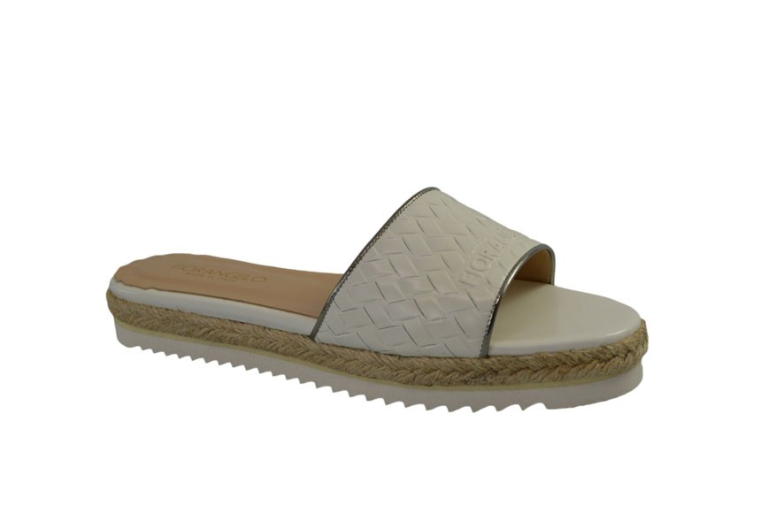 Ciabatte donna lam.platino-abr./nappa bianco    