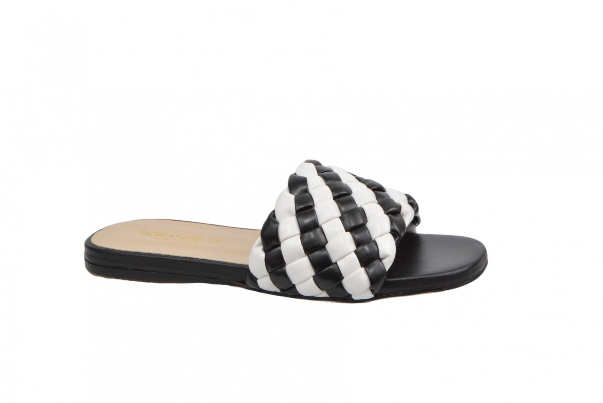 Ciabatte donna intr.bianco/nero-nappa nero